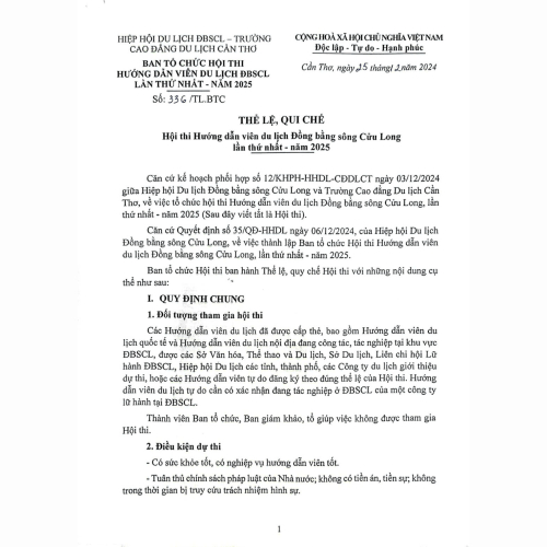 Phiếu Đăng Ký, Thể Lệ, Qui Chế Hội Thi HDV Du Lịch ĐBSCL 2025 Lần I