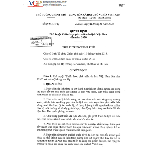 Quyết Định Số 147/QĐ-TTg Của Thủ Tướng Chính Phủ: Phê Duyệt Chiến Lược Phát Triển Du Lịch Việt Nam Đến Năm 2030
