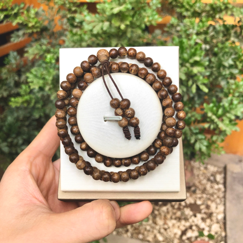 Agarwood Bracelet, 2 Wraps, 108 Round Beads, 6mm
