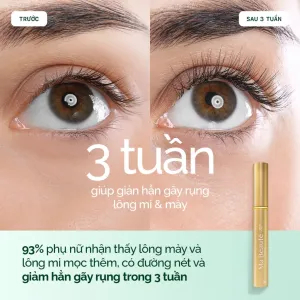 Serum Dưỡng Mi Belle by Hélène. Kích Mọc Mi & Chân Mày Dày & Dài. Không Cay & Thâm Mắt. Organic 3ml