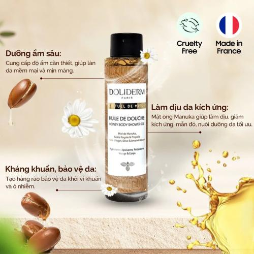 Dầu Tắm Dưỡng Ẩm Sữa Ong Chúa Doliderm Rituel De Miel - Pháp - 100ml